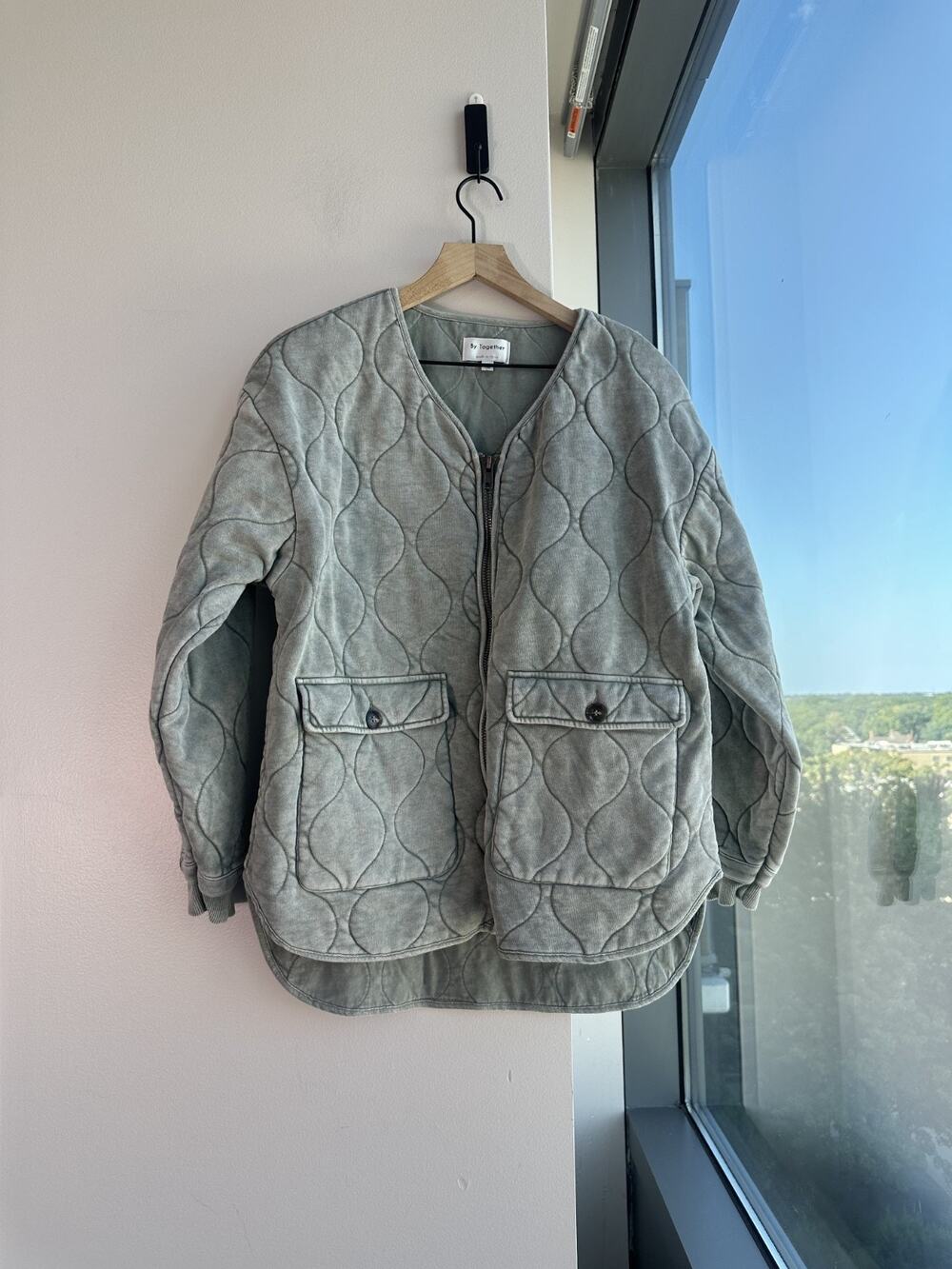 By Together Spring Fall Sage Quilted Mineral Jacket Sz ML